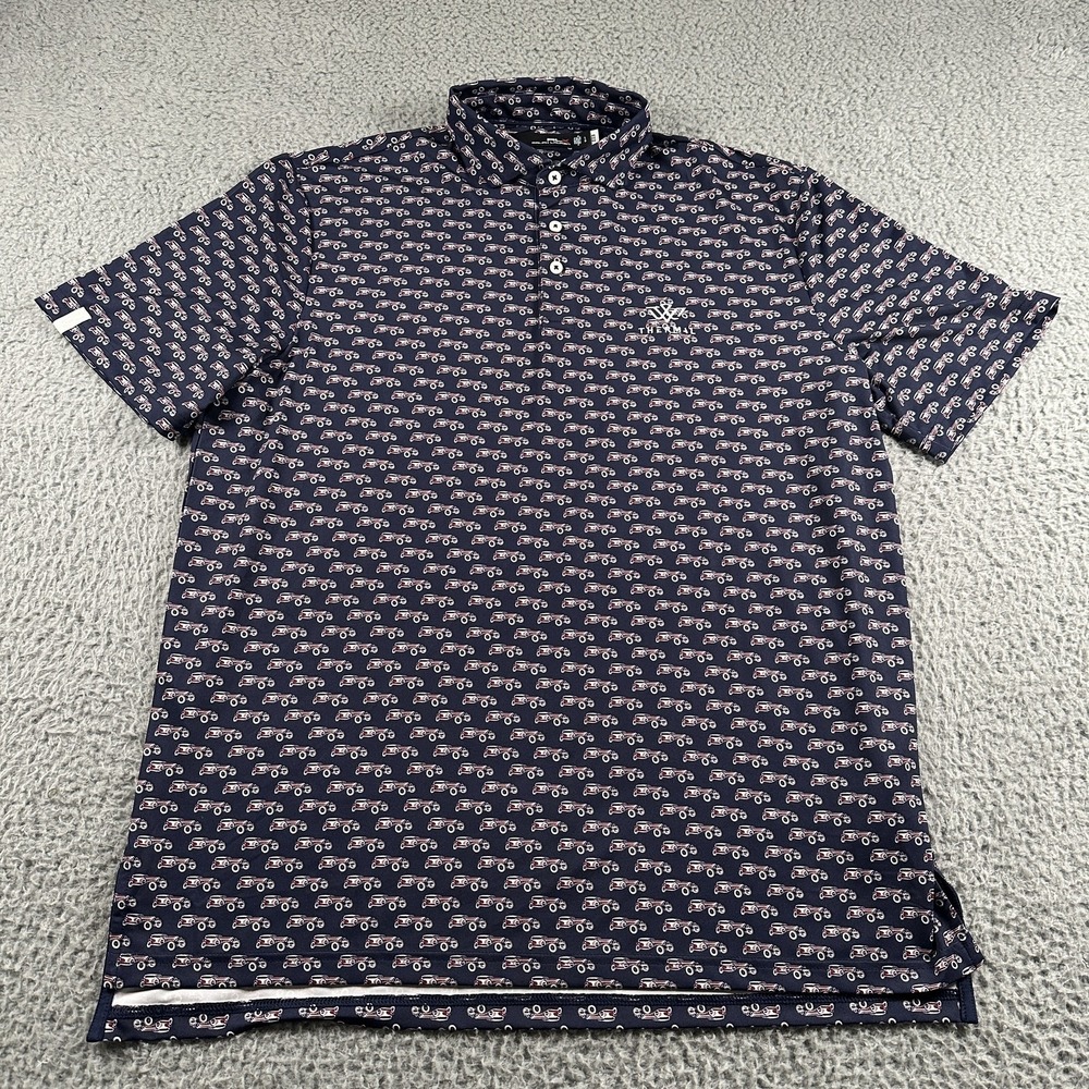 Ralph Lauren RLX Men's Polo Shirt Large Navy Vintage Car‎ Print
